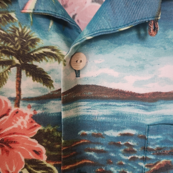 Tommy Bahama Tropical Island Camp Shirt Mens M Blue Hibiscus Tencel Hawaiian - Picture 4 of 11